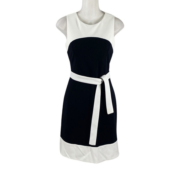 Tommy Hilfiger Black White Colorblock Tie Waist Dress 2 Nn13